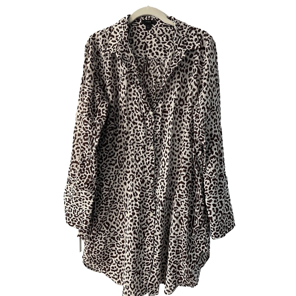 J.CREW Women's Large Animal Print Long Sleeve Button-Front Dress Tunic 44”x36.5”